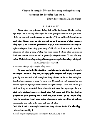 Chuyên đề Tổ chức hoạt động trải nghiệm sáng tạo trong dạy học Tiếng Anh Lớp 6