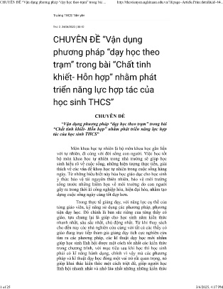 Chuyên đề Vận dụng phương pháp “dạy học theo trạm” trong bài “Chất tinh khiết- Hỗn hợp” nhằm phát triển năng lực hợp tác của học sinh THCS