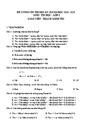 Đề cương ôn tập Covid 19 môn Lịch sử Lớp 10 - Năm học 2019-2020 - Trường THCS&THPT DTNT Vĩnh Châu