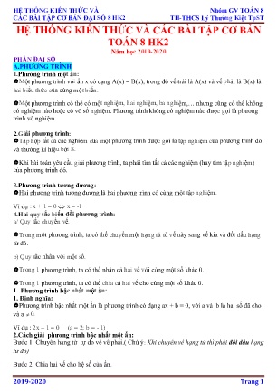 Đề cương ôn tập Đại số Lớp 8 học kỳ II - Năm học 2019-2020 - Trường TH&THCS Lý Thường Kiệt