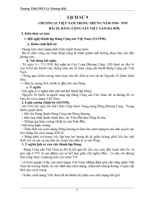 Đề cương ôn tập môn Lịch sử Lớp 9 - Chương II: Việt Nam trong những năm 1930-1939 - Trường TH&THCS Lý Thường Kiệt