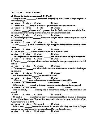 Đề cương ôn tập môn Tiếng Anh Lớp 9 - Unit 9: Relative Clauses