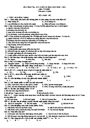 Đề kiểm tra giữa học kỳ I môn Tin học Lớp 10 - Năm học 2019-2020 (Có đáp án)