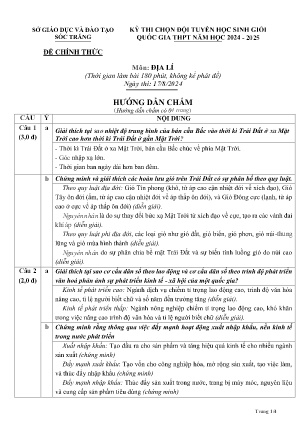 Đề thi chọn Đội tuyển Học sinh giỏi Quốc gia THPT môn Địa lí năm học 2024-2025 - Ngày thi 17/08 - Sở GD&ĐT Sóc Trăng (Có đáp án)