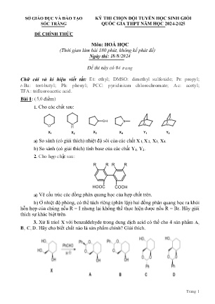 Đề thi chọn Đội tuyển Học sinh giỏi Quốc gia THPT môn Hóa học năm học 2024-2025 - Ngày thi 18/08 - Sở GD&ĐT Sóc Trăng (Có đáp án)