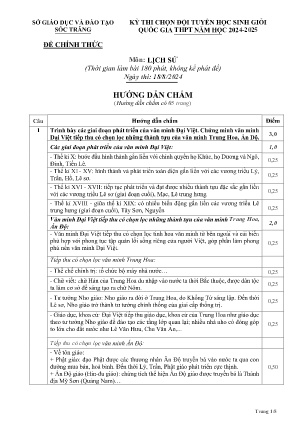 Đề thi chọn Đội tuyển Học sinh giỏi Quốc gia THPT môn Lịch sử năm học 2024-2025 - Sở GD&ĐT Sóc Trăng (Có đáp án)