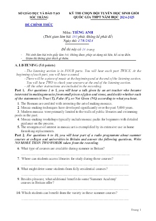 Đề thi chọn Đội tuyển Học sinh giỏi Quốc gia THPT môn Tiếng Anh - Năm học 2023-2024 - Sở GD&ĐT Sóc Trăng (Có đáp án)
