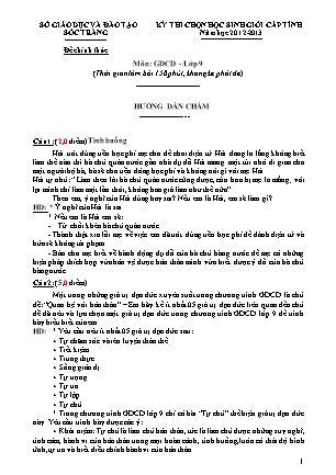 Đề thi chọn Học sinh giỏi cấp Tỉnh môn GDCD Lớp 9 - Năm học 2012-2013 - Sở GD&ĐT Sóc Trăng (Có đáp án)
