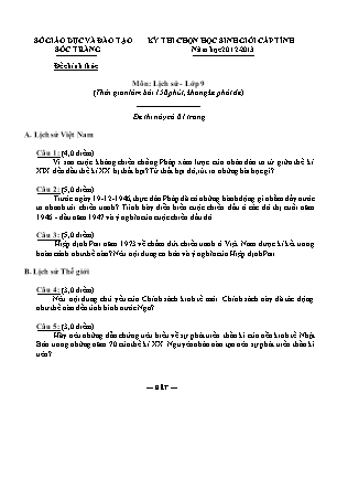 Đề thi chọn Học sinh giỏi cấp Tỉnh môn Lịch sử Lớp 9 - Năm học 2012-2013 - Sở GD&ĐT Sóc Trăng (Có đáp án)
