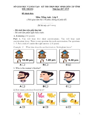 Đề thi chọn Học sinh giỏi cấp Tỉnh môn Tiếng Anh Lớp 9 - Năm học 2017-2018 - Sở GD&ĐT Sóc Trăng