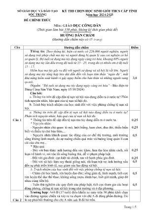 Đề thi chọn Học sinh giỏi THCS cấp Tỉnh môn Giáo dục công dân - Năm học 2024-2025 - Sở GD&ĐT Sóc Trăng (Có đáp án)