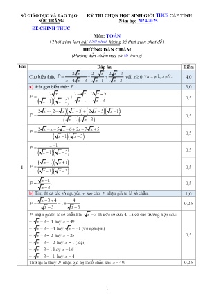 Đề thi chọn Học sinh giỏi THCS cấp Tỉnh môn Toán - Năm học 2024-2025 - Sở GD&ĐT Sóc Trăng (Có đáp án)