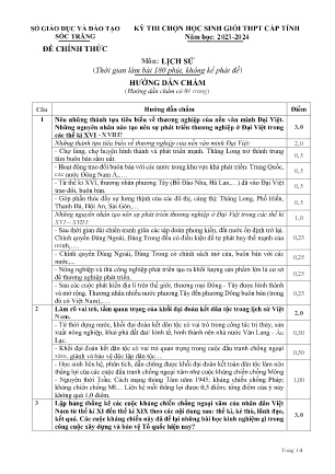 Đề thi chọn Học sinh giỏi THPT cấp Tỉnh môn Lịch sử - Năm học 2023-2024 - Sở GD&ĐT Sóc Trăng (Có đáp án)