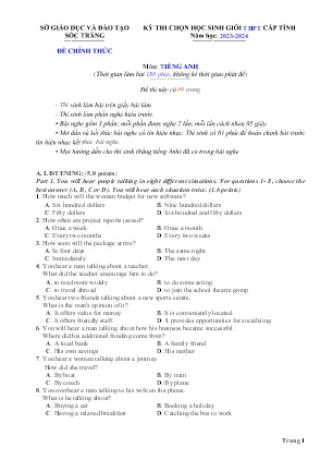 Đề thi chọn Học sinh giỏi THPT cấp Tỉnh môn Tiếng Anh - Năm học 2023-2024 - Sở GD&ĐT Sóc Trăng