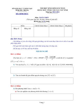 Đề thi Học sinh giỏi giải Toán bằng máy tính cầm tay cấp Tỉnh - Năm học 2023-2024 - Sở GD&ĐT tỉnh Sóc Trăng (Có đáp án)