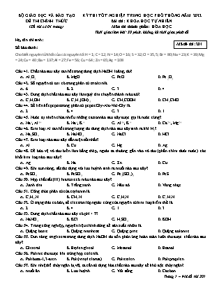 Đề thi Tốt nghiệp THPT năm 2022 môn Khoa học tự nhiên (Hóa học) - Mã đề 201 (Có đáp án)
