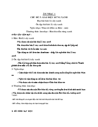 Giáo án Âm nhạc Lớp 1 - Tuần 21 - Học bài hát: Lí cây xanh. Ôn tập bài hát Lí cây xanh. Nghe nhạc Mưa rơi. Thưởng thức âm nhạc Bản hòa tấu rừng xanh - Trần Thị Tuyết Như