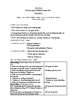 Giáo án Âm nhạc Lớp 1 - Tuần 23 - Nhạc cụ: Giới thiệu nhạc cụ và cách sử dụng Tem-Bơ-Rin - Nguyễn Thị Yến