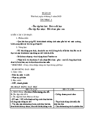 Giáo án Âm nhạc Lớp 1 - Tuần 25 - Ôn tập bài hát Bài ca đi học. Ôn tập đọc nhạc Đồ rê mi pha son - Nguyễn Thị Yến