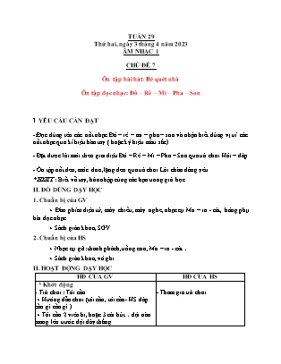 Giáo án Âm nhạc Lớp 1 - Tuần 29 - Ôn tập bài hát Bé quét nhà. Ôn tập đọc nhạc Đô-Rê-Mi-Pha-Son - Nguyễn Thị Yến