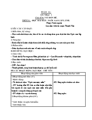 Giáo án Âm nhạc Lớp 1 - Tuần 31 - Chủ đề 8: Vui đón hè - Tiết 31: Học bài hát Ngôi sao lấp lánh - Nguyễn Thị Hương Giang