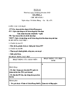 Giáo án Âm nhạc Lớp 1 - Tuần 32 - Nghe nhạc Vũ khúc Hung-ga-ry số 5 - Nguyễn Thị Yến