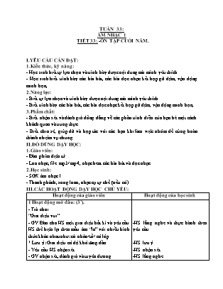 Giáo án Âm nhạc Lớp 1 - Tuần 33 - Tiết 33: Ôn tập cuối năm - Nguyễn Thị Hương Giang