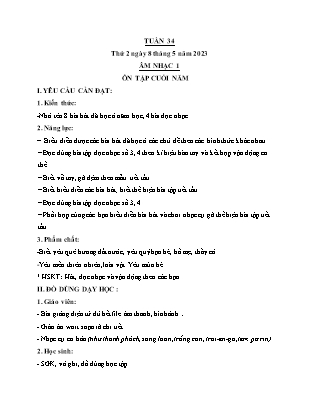 Giáo án Âm nhạc Lớp 1 - Tuần 34 - Ôn tập cuối năm - Nguyễn Thị Yến