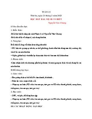 Giáo án Âm nhạc Lớp 2 (Kết nối tri thức) - Tuần 23 - Học bài hát Mẹ ơi có biết - Năm học 2022-2023 - Trần Thị Tuyết Như