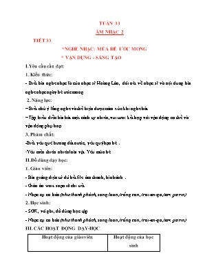Giáo án Âm nhạc Lớp 2 (Kết nối tri thức) - Tuần 33 - Nghe nhạc Mùa hè ước mong. Vận dụng, sáng tạo - Trần Thị Tuyết Như