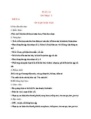 Giáo án Âm nhạc Lớp 2 (Kết nối tri thức) - Tuần 34 - Tiết 34: Ôn tập cuối năm - Nguyễn Thị Hương Giang