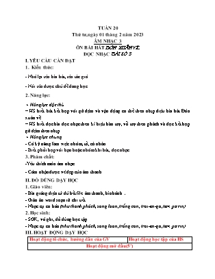 Giáo án Âm nhạc Lớp 3 (Kết nối tri thức) - Tuần 20 - Ôn tập bài hát Đón xuân về. Đọc nhạc Bài số 3 - Năm học 2022-2023 - Trần Thị Tuyết Như