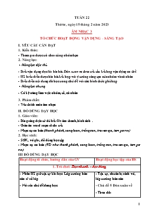 Giáo án Âm nhạc Lớp 3 (Kết nối tri thức) - Tuần 22 - Tổ chức hoạt động vận dụng, sáng tạo - Trần Thị Tuyết Như