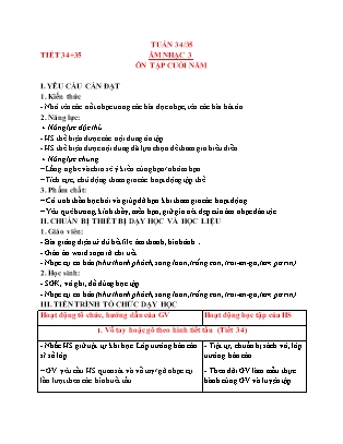 Giáo án Âm nhạc Lớp 3 (Kết nối tri thức) - Tuần 34 + 35 - Tiết 34 + 35: Ôn tập cuối năm - Nguyễn Thị Hương Giang