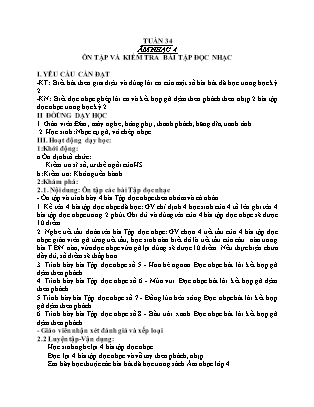 Giáo án Âm nhạc Lớp 4 - Tuần 34 - Ôn tập và kiểm tra bài tập đọc nhạc - Nguyễn Thị Hương Giang