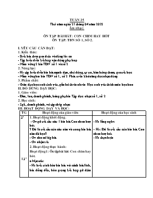 Giáo án Âm nhạc Lớp 5 - Tuần 25 - Ôn tập bài hát Con chim hay hót. Ôn tập TĐN số 1, 2 - Năm học 2022-2023 - Trần Thị Tuyết Như