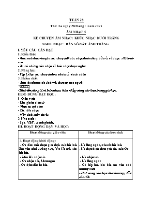Giáo án Âm nhạc Lớp 5 - Tuần 28 - Kể chuyện âm nhạc Khúc hát dưới trăng. Nghe nhạc Bản Sô-Nát ánh trăng - Năm học 2022-2023 - Trần Thị Tuyết Như