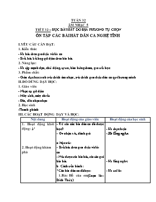 Giáo án Âm nhạc Lớp 5 - Tuần 32 - Học bài hát do địa phương tự chọn. Ôn tập các bài hát dan ca Nghệ Tĩnh - Trần Thị Tuyết Như