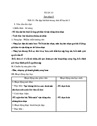 Giáo án Âm nhạc Lớp 5 - Tuần 33 - Tiết 33: Ôn tập bài hát trong chủ đề học kì II - Nguyễn Thị Hương Giang