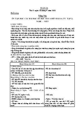 Giáo án các môn Lớp 2 - Tuần 26 (Thứ 5, 6) - Năm học 2021-2022 - Nguyễn Thị Hảo