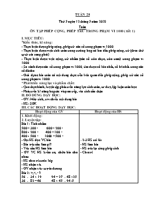 Giáo án các môn Lớp 2 - Tuần 28 (Thứ 5, 6) - Năm học 2021-2022 - Nguyễn Thị Hảo