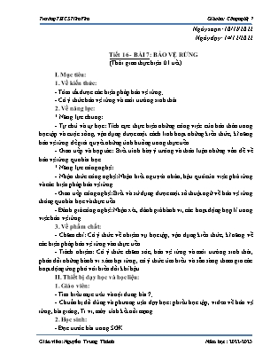 Giáo án Công nghệ Lớp 7 - Tiết 16. Bài 7: Bảo vệ rừng - Năm học 2022-2023 - Nguyễn Trung Thành
