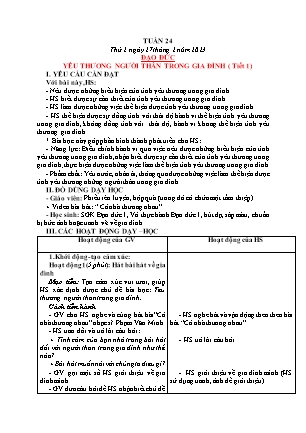 Giáo án Đạo đức Lớp 1 - Tuần 24 - Yêu thương người thân trong gia đình (Tiết 1) - Năm học 2022-2023 - Trần Thị Tuyết Như