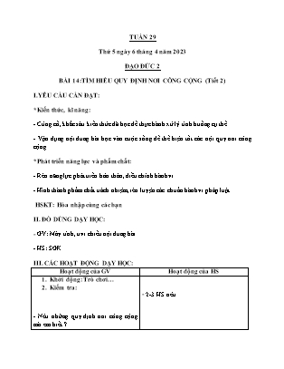 Giáo án Đạo đức Lớp 2 (Kết nối tri thức) - Tuần 29 - Bài 14: Tìm hiểu quy định nơi công cộng (Tiết 2) - Năm học 2022-2023 - Nguyễn Thị Hoài Thảo