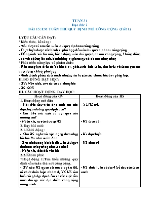 Giáo án Đạo đức Lớp 2 (Kết nối tri thức) - Tuần 31 - Bài 15: Em tuân thủ quy định nơi công cộng (Tiết 1) - Nguyễn Thị Hương Giang