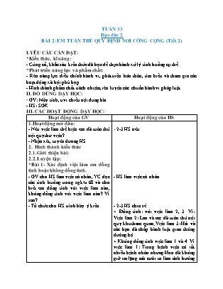 Giáo án Đạo đức Lớp 2 (Kết nối tri thức) - Tuần 33 - Bài 2: Em tuân thủ quy định nơi công cộng (Tiết 2) - Nguyễn Thị Hương Giang