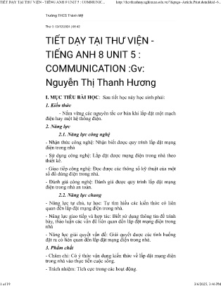 Giáo án dạy tại thư viện Tiếng Anh Lớp 8 - Unit 5: Communication - Nguyễn Thị Thanh Hương