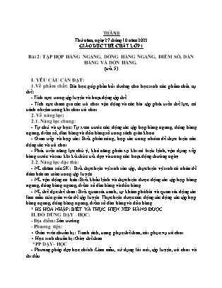 Giáo án Giáo dục thể chất Lớp 1 - Tuần 8 - Bài 2: Tập hợp hàng ngang, dóng hàng ngang, điểm số, dàn hàng và dồn hàng - Trần Thị Quế Hương