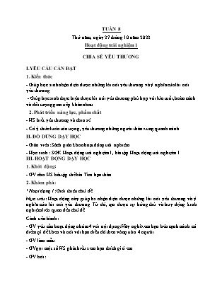 Giáo án Hoạt động trải nghiệm Lớp 1 - Tuần 8 - Chia sẻ yêu thương - Trần Thị Quế Hương