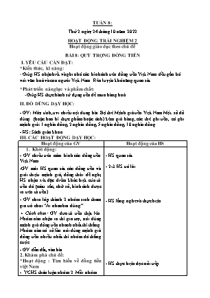 Giáo án Hoạt động trải nghiệm Lớp 2 - Tuần 8 - Bài 8: Quý trọng đồng tiền - Trần Thị Quế Hương